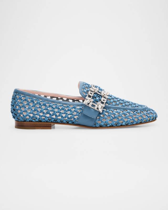 Raffia Crystal Buckle Loafers